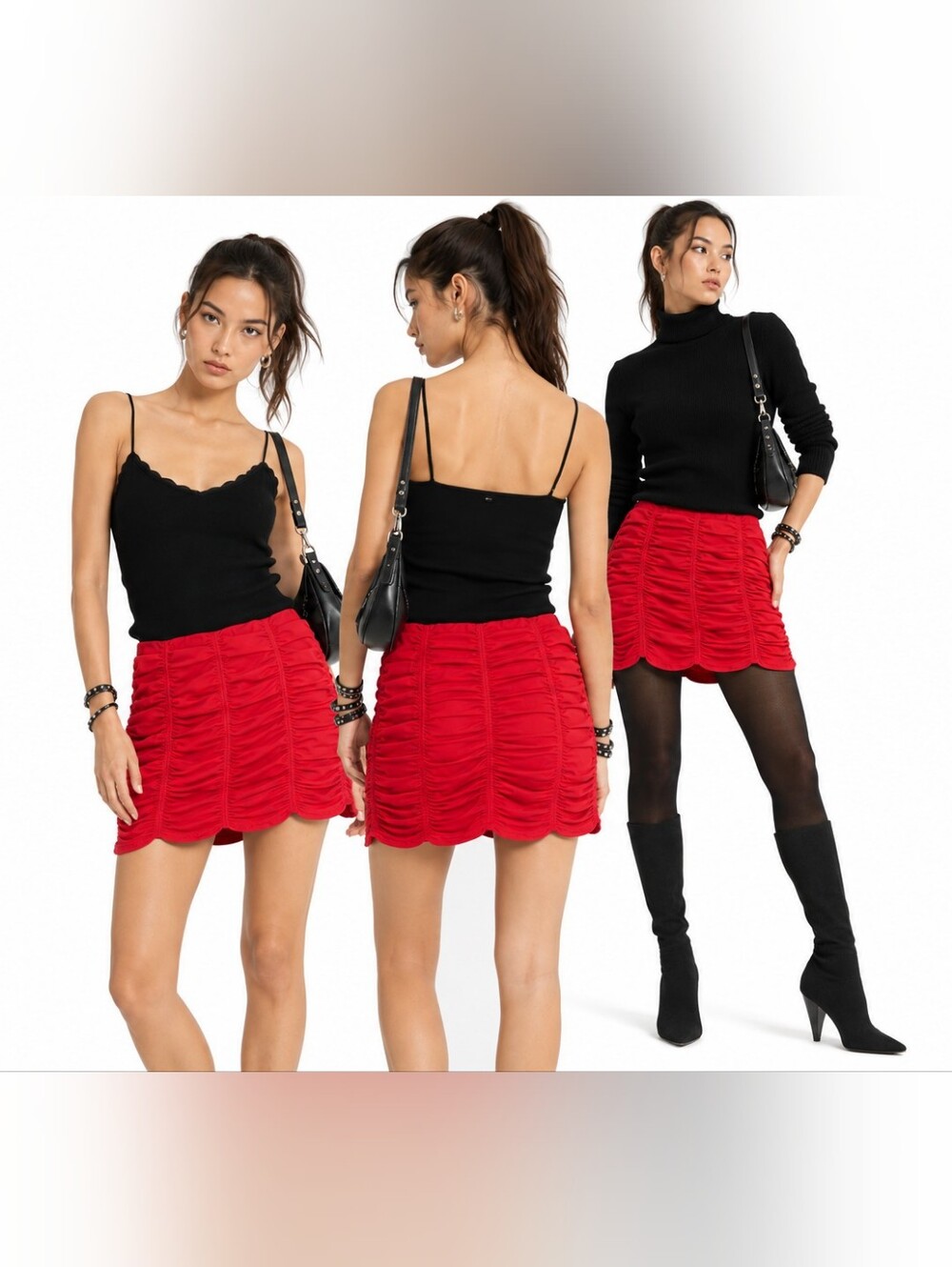 NWT Poof Red Ruched Miniskirt Stretch Bodycon Elastic Waist S/M Mini
